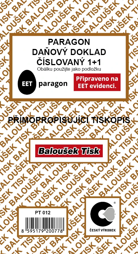 Paragon - daňový doklad číslovaný PT012
