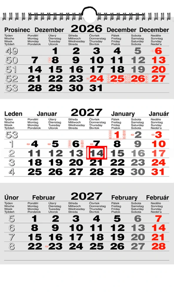Kalendář nástěnný Tříměsíční šedý 2738N