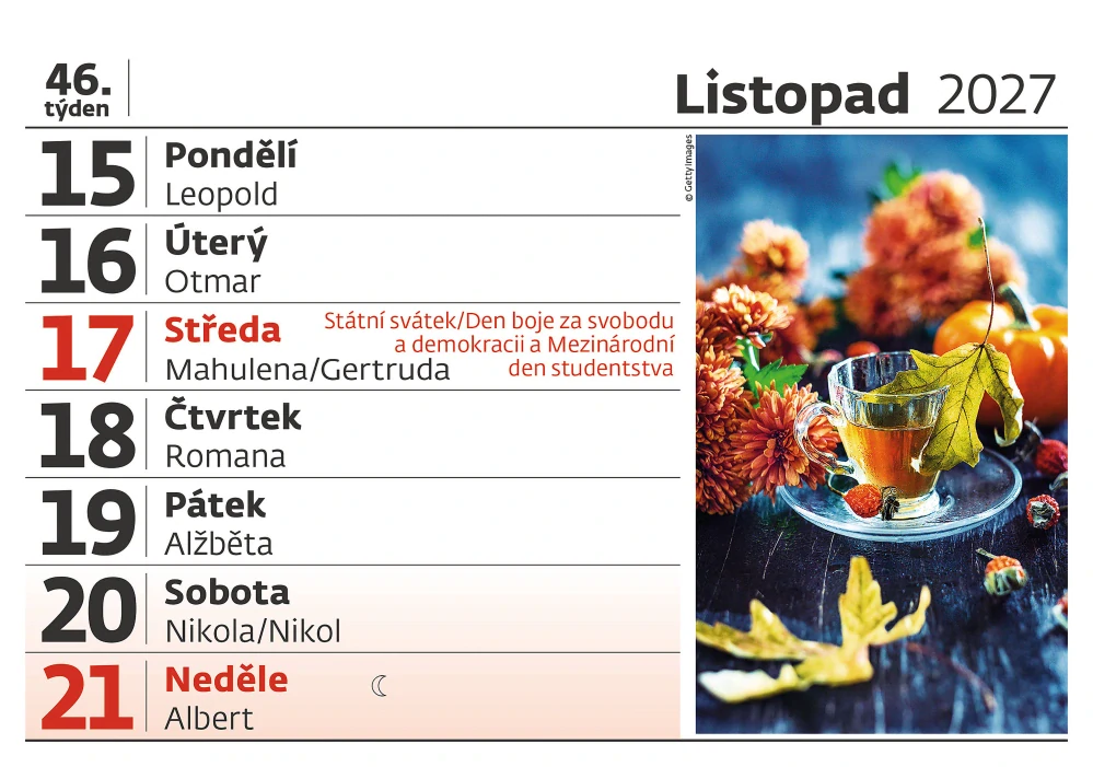 Kalendář stolní Čitelný týdenní S27