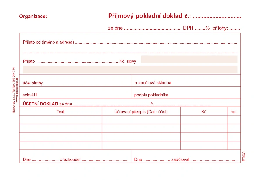 Příjmový pokladní doklad ET030