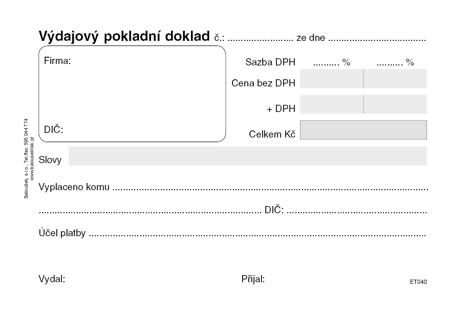 Výdajový pokladní doklad ET040