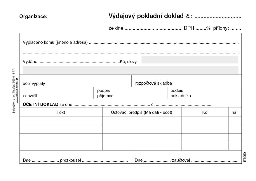 Výdajový pokladní doklad ET050