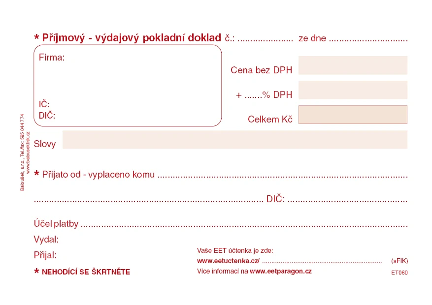 Příjmový - výdajový pokladní doklad ET060