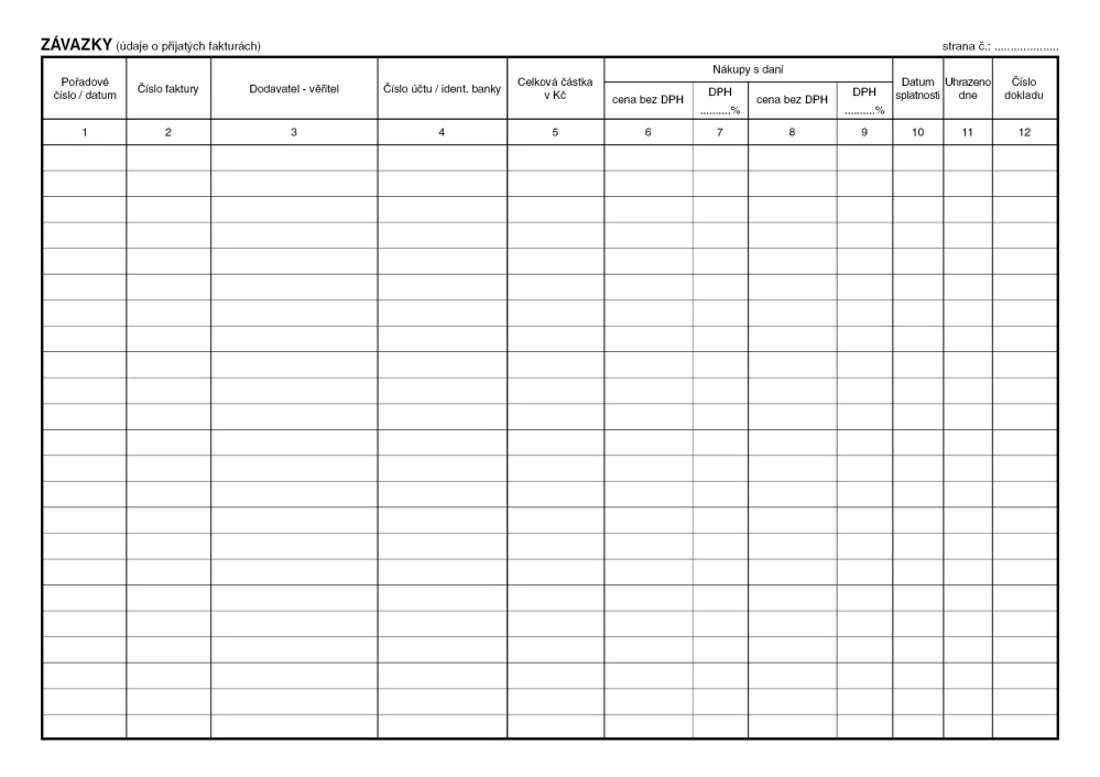 Kniha závazků přijatých faktur ET340