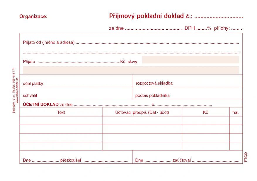 Příjmový pokladní doklad PT030