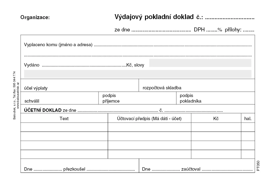 Výdajový pokladní doklad PT050