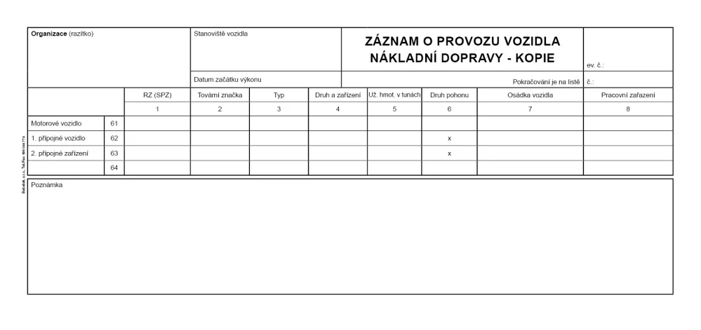 Záznam o provozu vozidla nákladní dopravy ET220