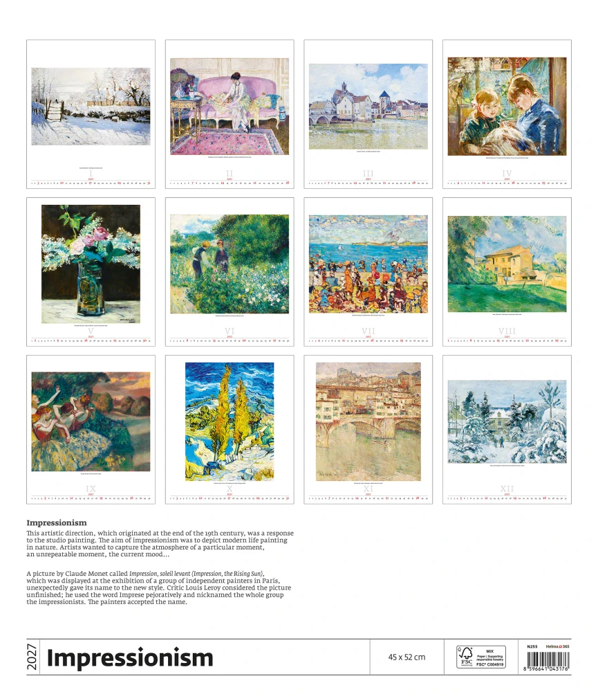 Kalendář nástěnný Impressionism N255