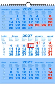 Kalendář nástěnný Tříměsíční modrý 2739N