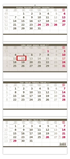 Kalendář nástěnný Čtyřměsíční skládaný šedý N209